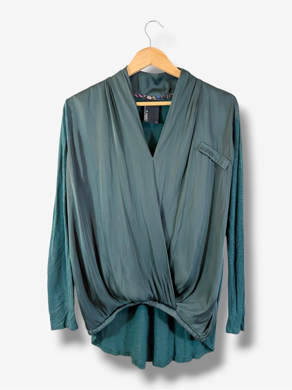 Anthropologie Dolan Green Satin Front Blouse Size S V-Neck Faux Wrap Casual - Picture 1 of 7